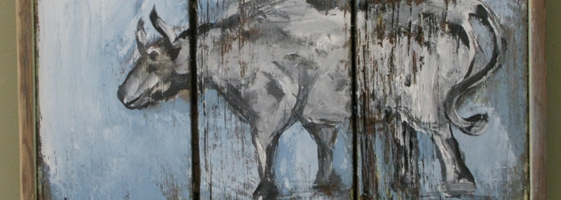 Barnwood Ox Painting by Artisan Robert Sherman